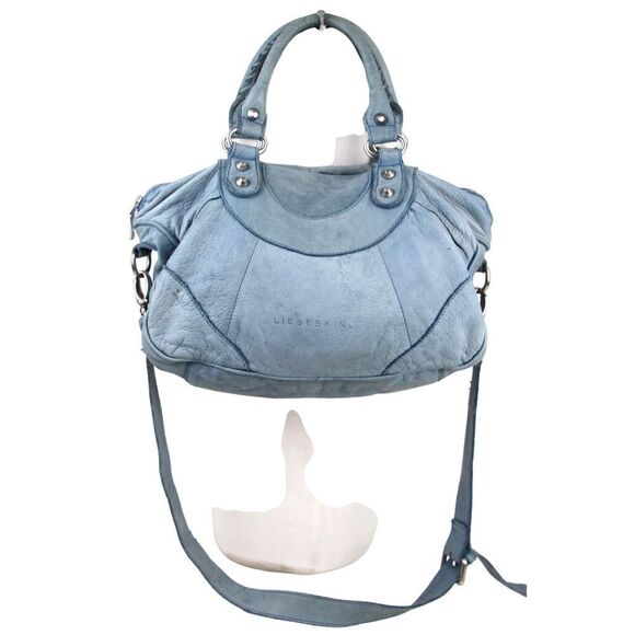 Liebeskind PALE BLUE GENUINE LEATHER SHOULDER BAG X-BODY HANDBAG SATCHEL PURSE - Picture 1 of 14